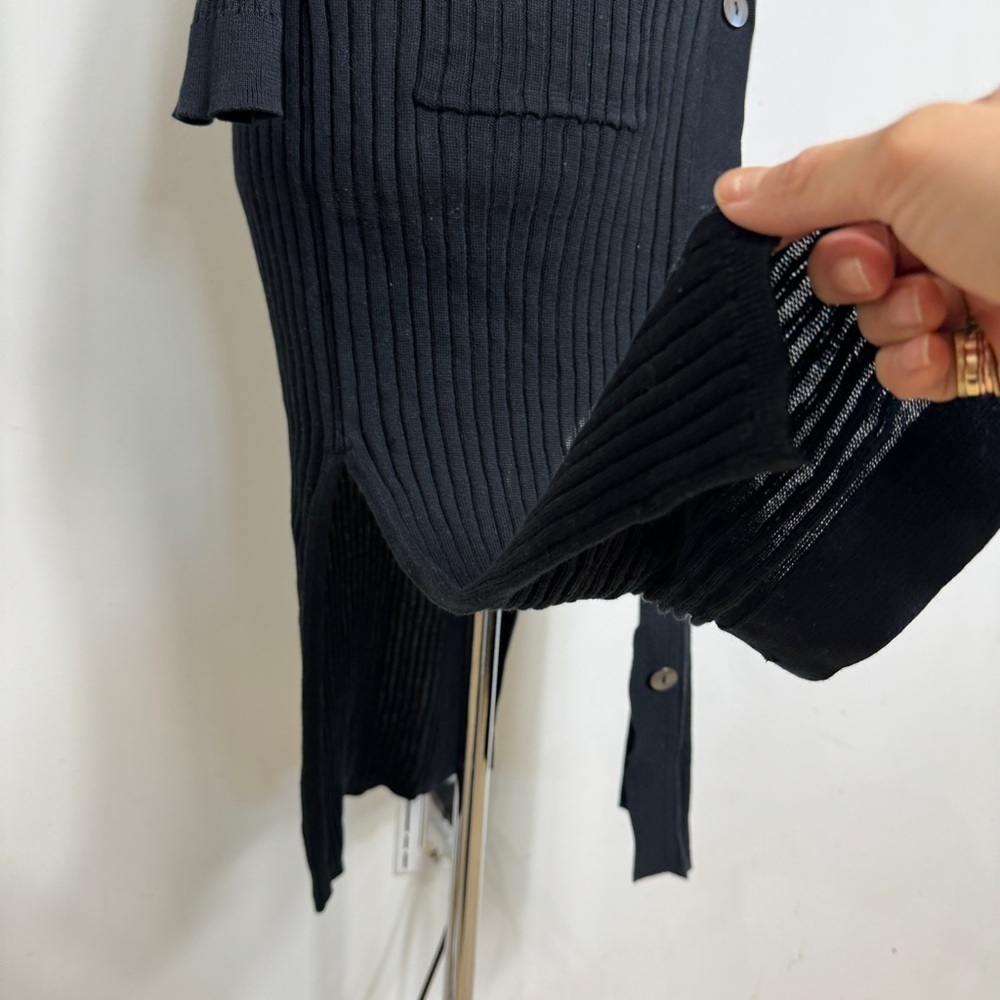 Long Ribbed Button-Front Black Cardigan Sweater - Picture 4 of 9